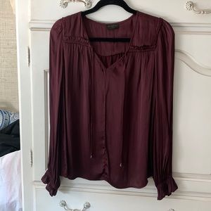 Deed purple blouse with tassel tie detail & gathered wrist